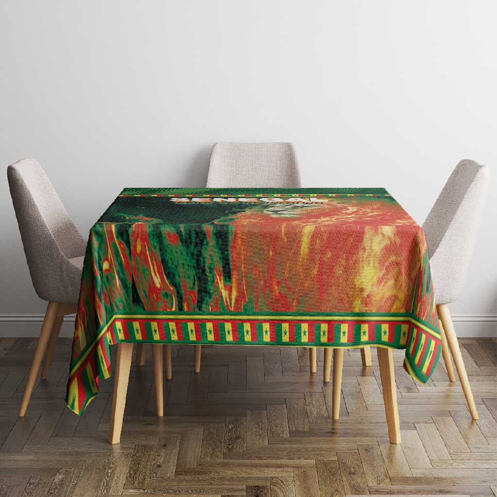 Senegal Football Tablecloth Fiery Lion Halftone Mix Gradient Map Style