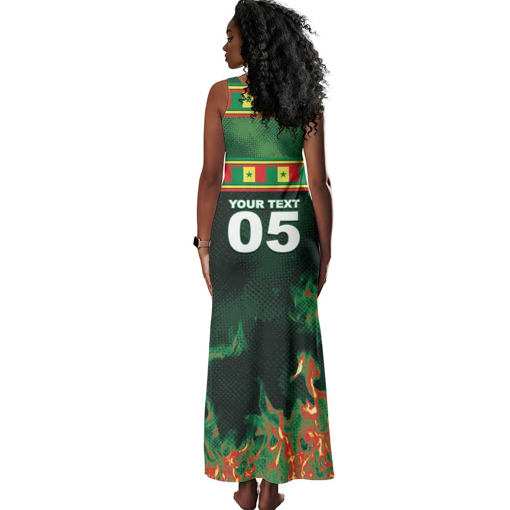 Custom Senegal Football Tank Maxi Dress Fiery Lion Halftone Mix Gradient Map Style