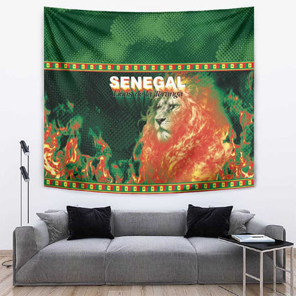 Senegal Football Tapestry Fiery Lion Halftone Mix Gradient Map Style