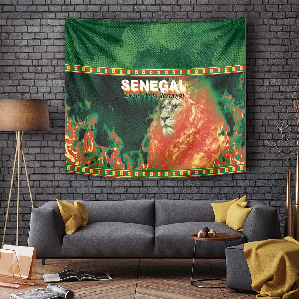 Senegal Football Tapestry Fiery Lion Halftone Mix Gradient Map Style