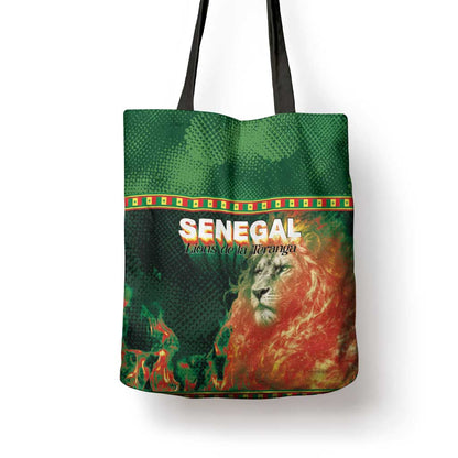 Senegal Football Tote Bag Fiery Lion Halftone Mix Gradient Map Style