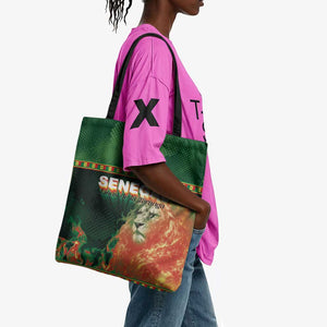 Senegal Football Tote Bag Fiery Lion Halftone Mix Gradient Map Style