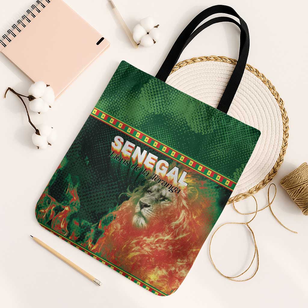 Senegal Football Tote Bag Fiery Lion Halftone Mix Gradient Map Style