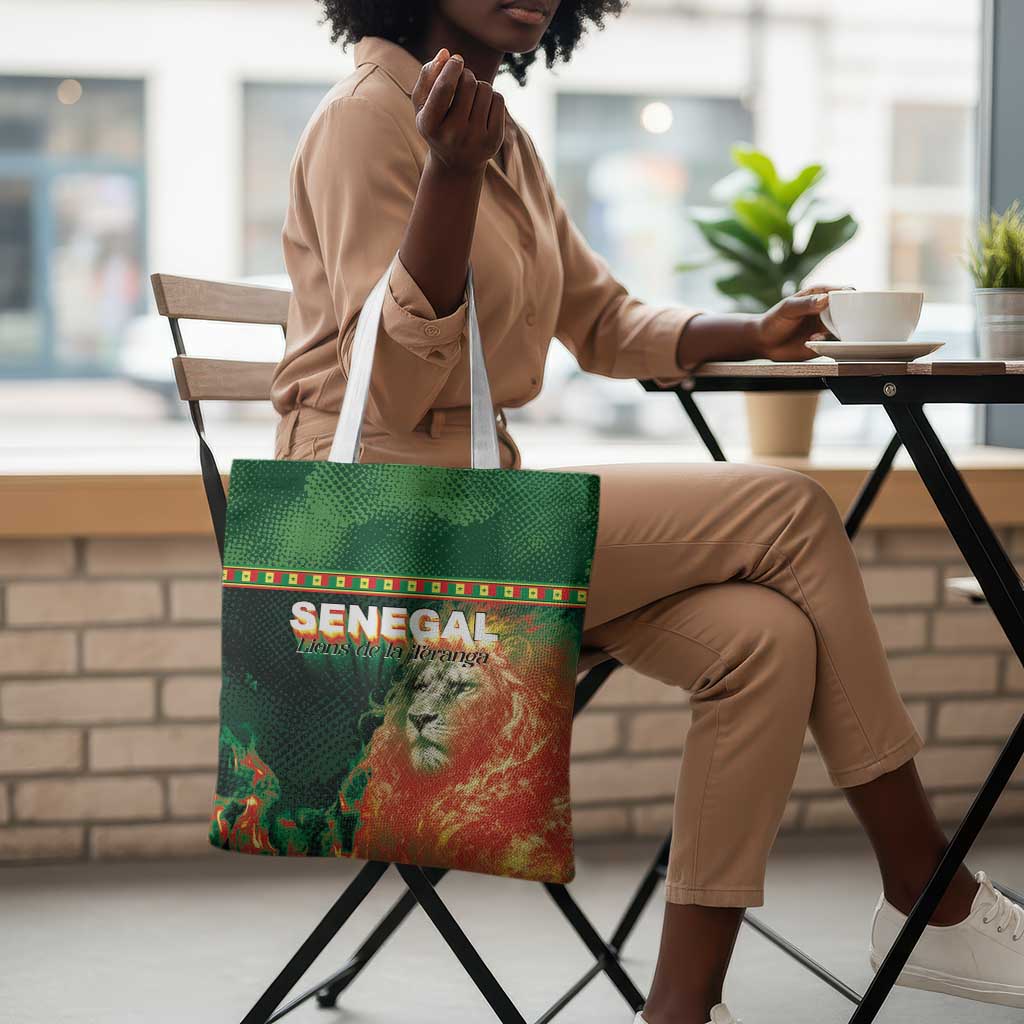 Senegal Football Tote Bag Fiery Lion Halftone Mix Gradient Map Style
