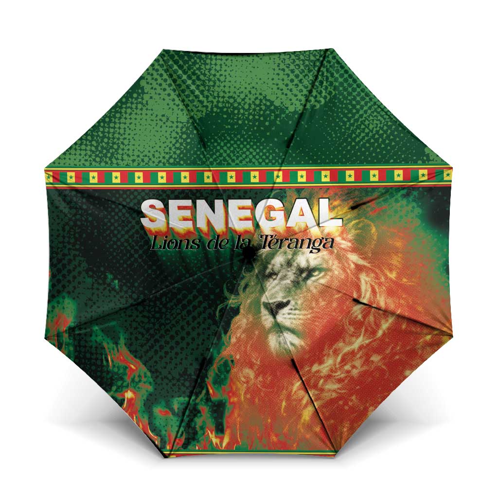 Senegal Football Umbrella Fiery Lion Halftone Mix Gradient Map Style