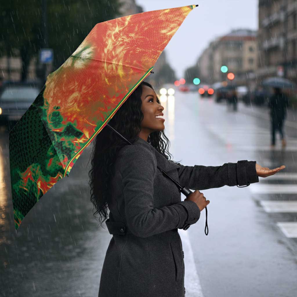 Senegal Football Umbrella Fiery Lion Halftone Mix Gradient Map Style
