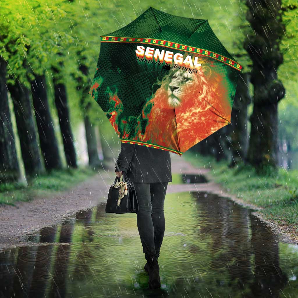 Senegal Football Umbrella Fiery Lion Halftone Mix Gradient Map Style
