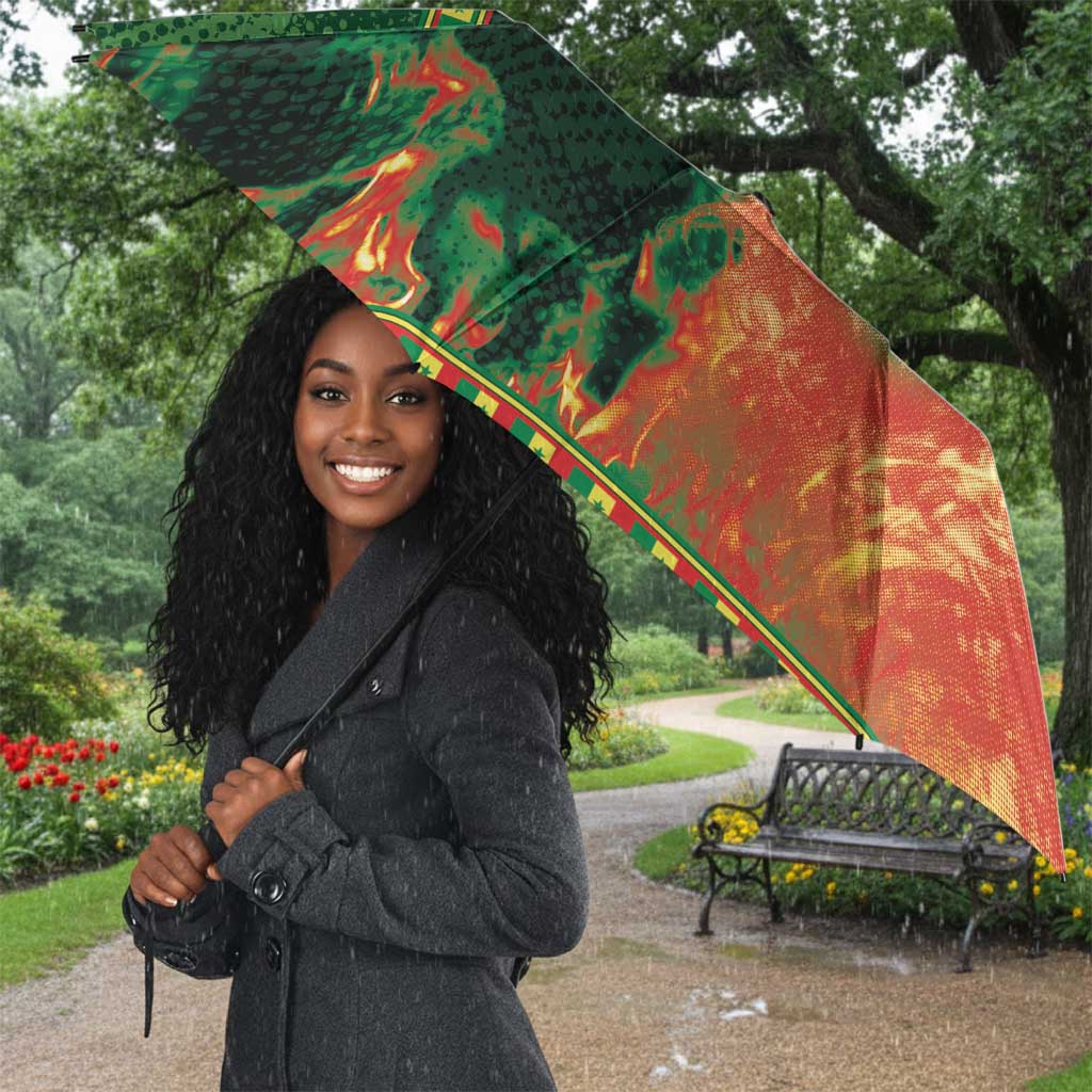 Senegal Football Umbrella Fiery Lion Halftone Mix Gradient Map Style