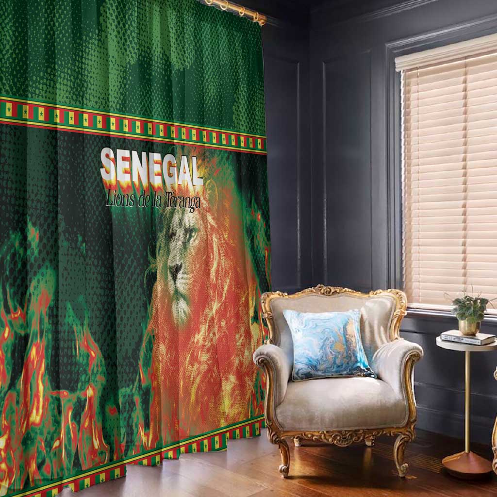 Senegal Football Window Curtain Fiery Lion Halftone Mix Gradient Map Style