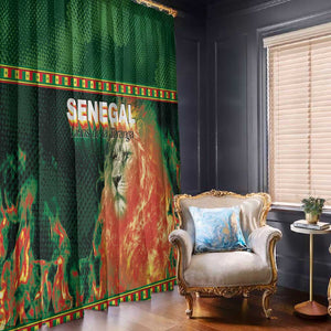 Senegal Football Window Curtain Fiery Lion Halftone Mix Gradient Map Style