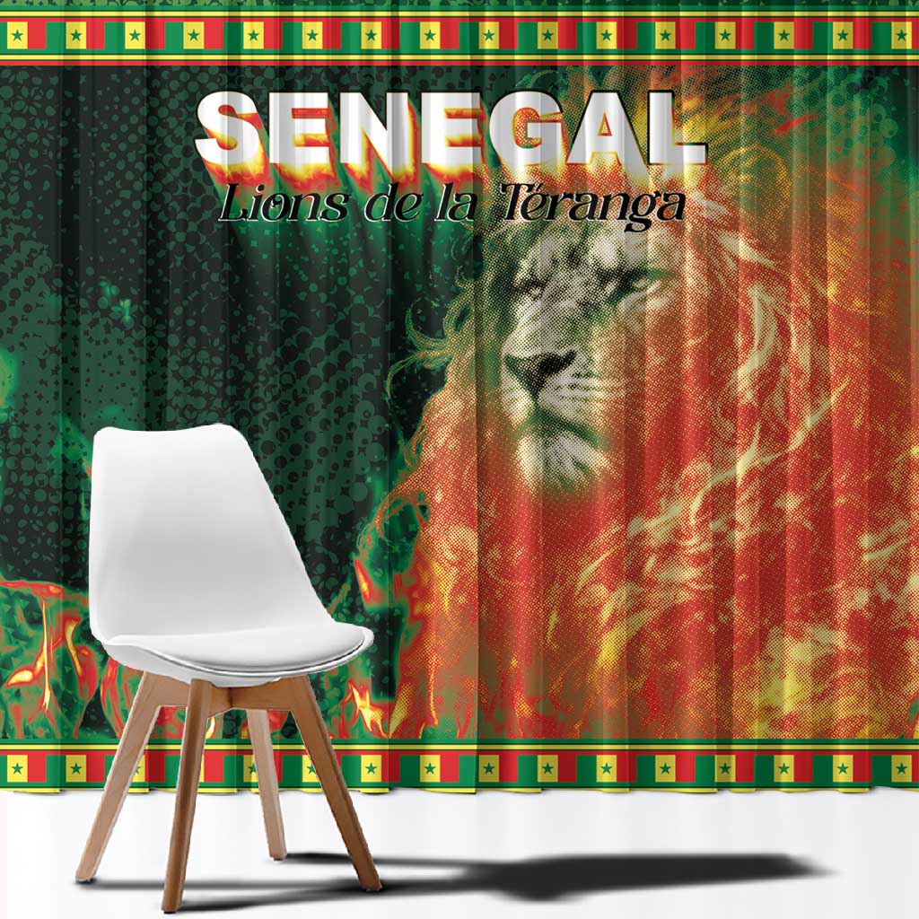 Senegal Football Window Curtain Fiery Lion Halftone Mix Gradient Map Style
