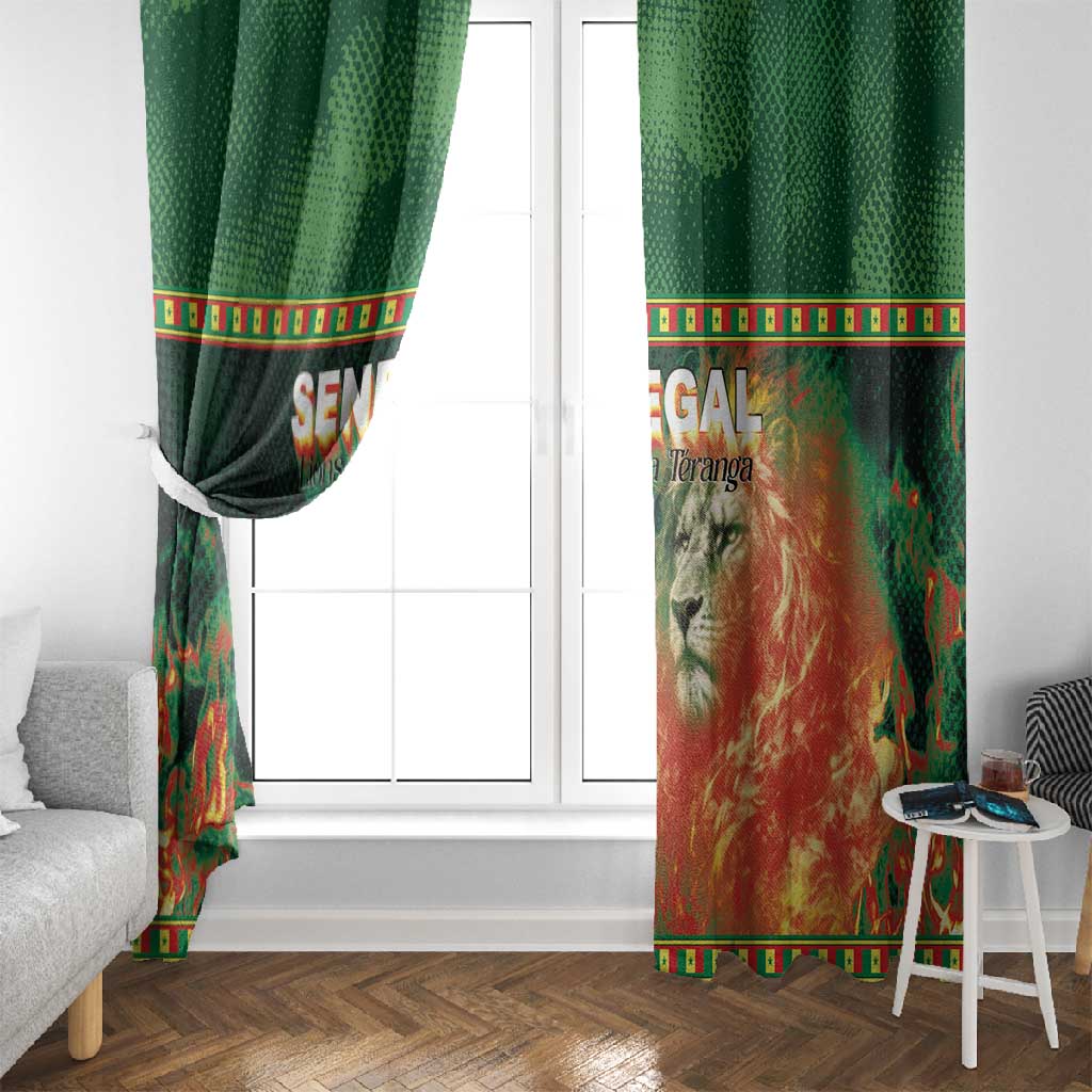 Senegal Football Window Curtain Fiery Lion Halftone Mix Gradient Map Style