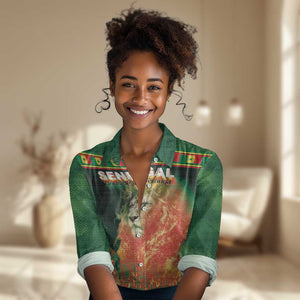 Custom Senegal Football Women Casual Shirt Fiery Lion Halftone Mix Gradient Map Style