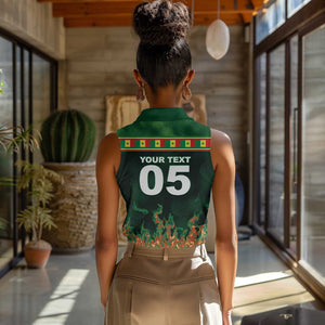 Custom Senegal Football Women Sleeveless Polo Shirt Fiery Lion Halftone Mix Gradient Map Style