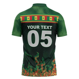 Custom Senegal Football Zipper Polo Shirt Fiery Lion Halftone Mix Gradient Map Style