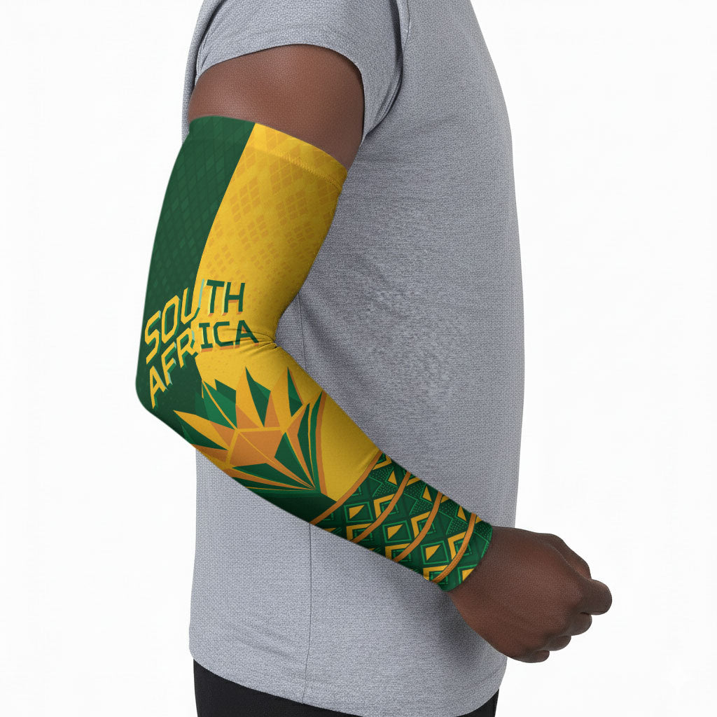 Custom South Africa Football Arm Sleeves Diamond Protea Flower Symmetrical Style