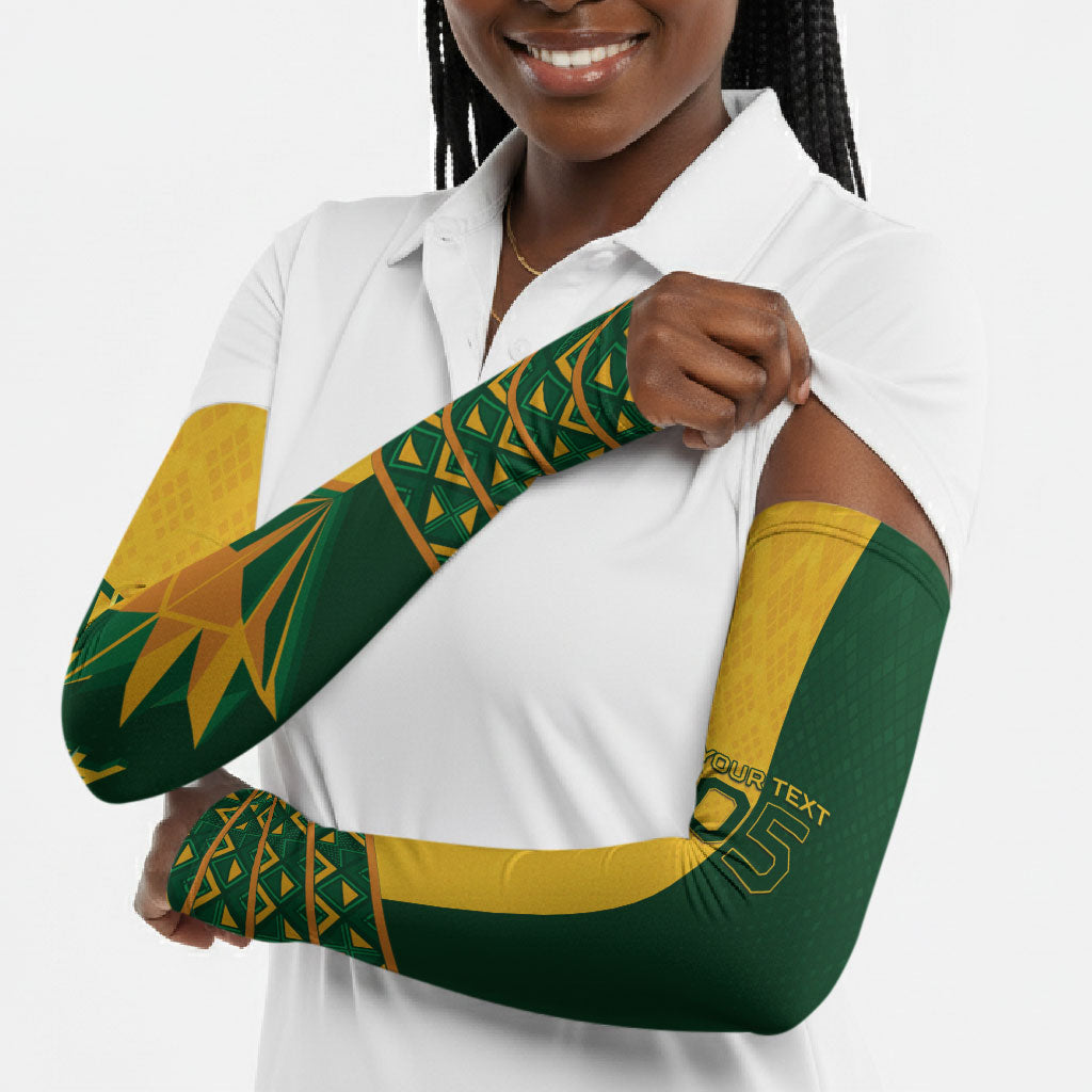 Custom South Africa Football Arm Sleeves Diamond Protea Flower Symmetrical Style