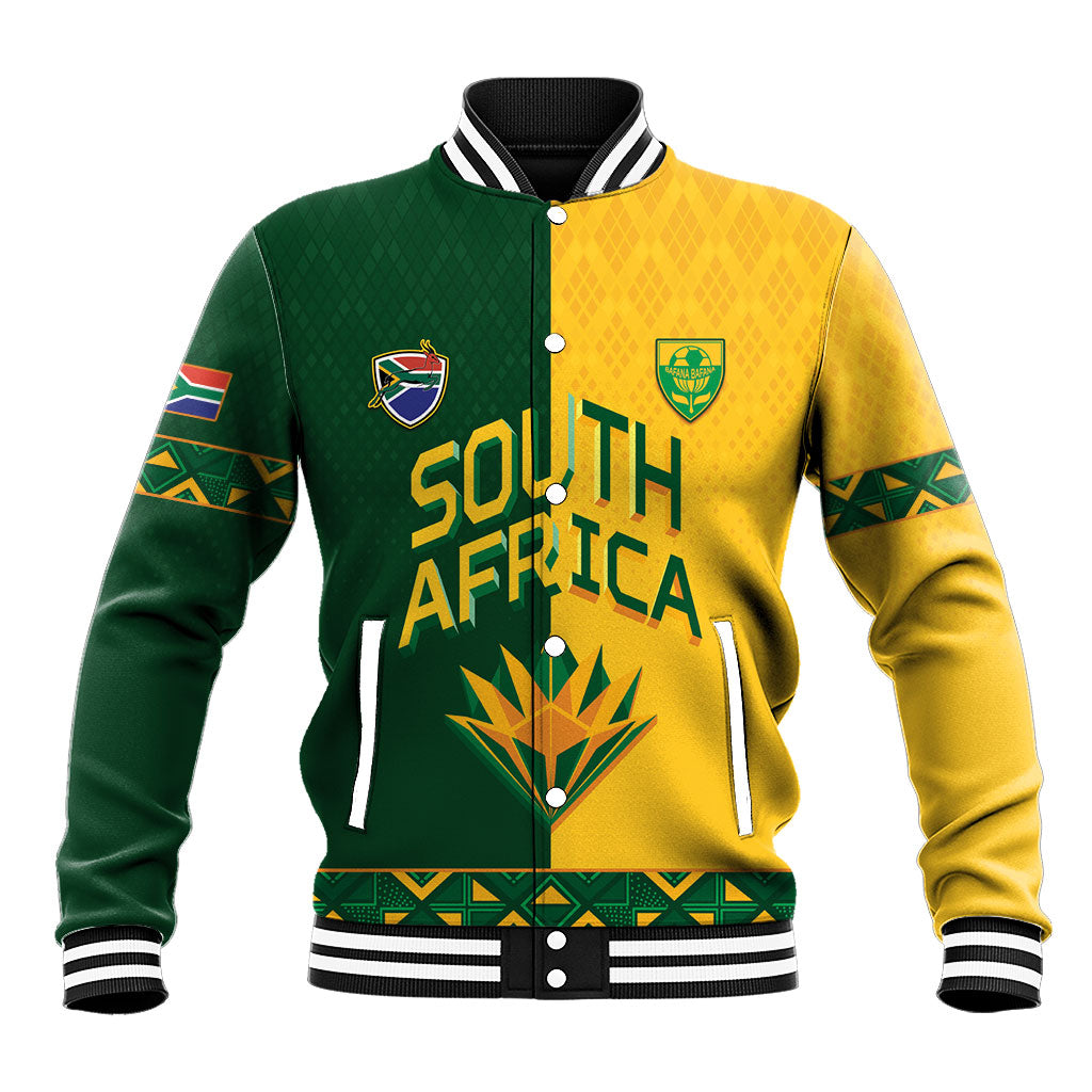 Custom South Africa Football Baseball Jacket Diamond Protea Flower Symmetrical Style