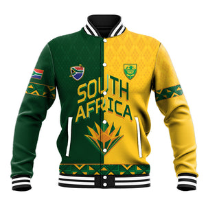 Custom South Africa Football Baseball Jacket Diamond Protea Flower Symmetrical Style
