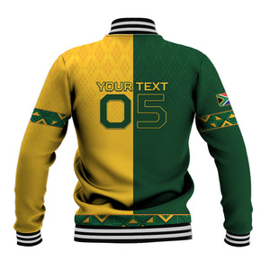 Custom South Africa Football Baseball Jacket Diamond Protea Flower Symmetrical Style