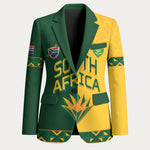 Custom South Africa Football Blazer Diamond Protea Flower Symmetrical Style