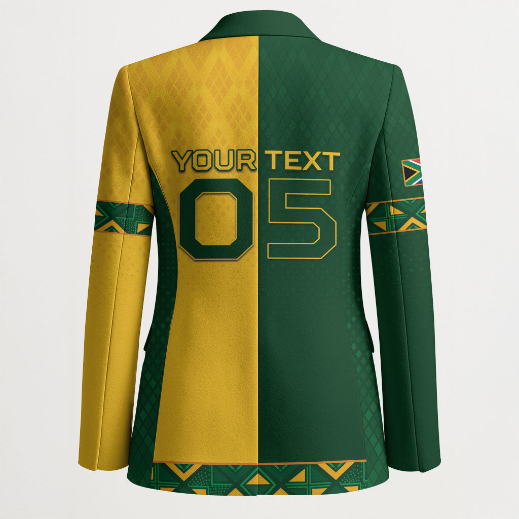 Custom South Africa Football Blazer Diamond Protea Flower Symmetrical Style