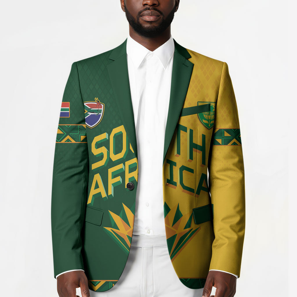 Custom South Africa Football Blazer Diamond Protea Flower Symmetrical Style