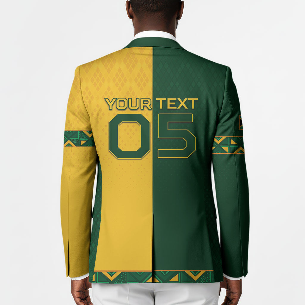 Custom South Africa Football Blazer Diamond Protea Flower Symmetrical Style