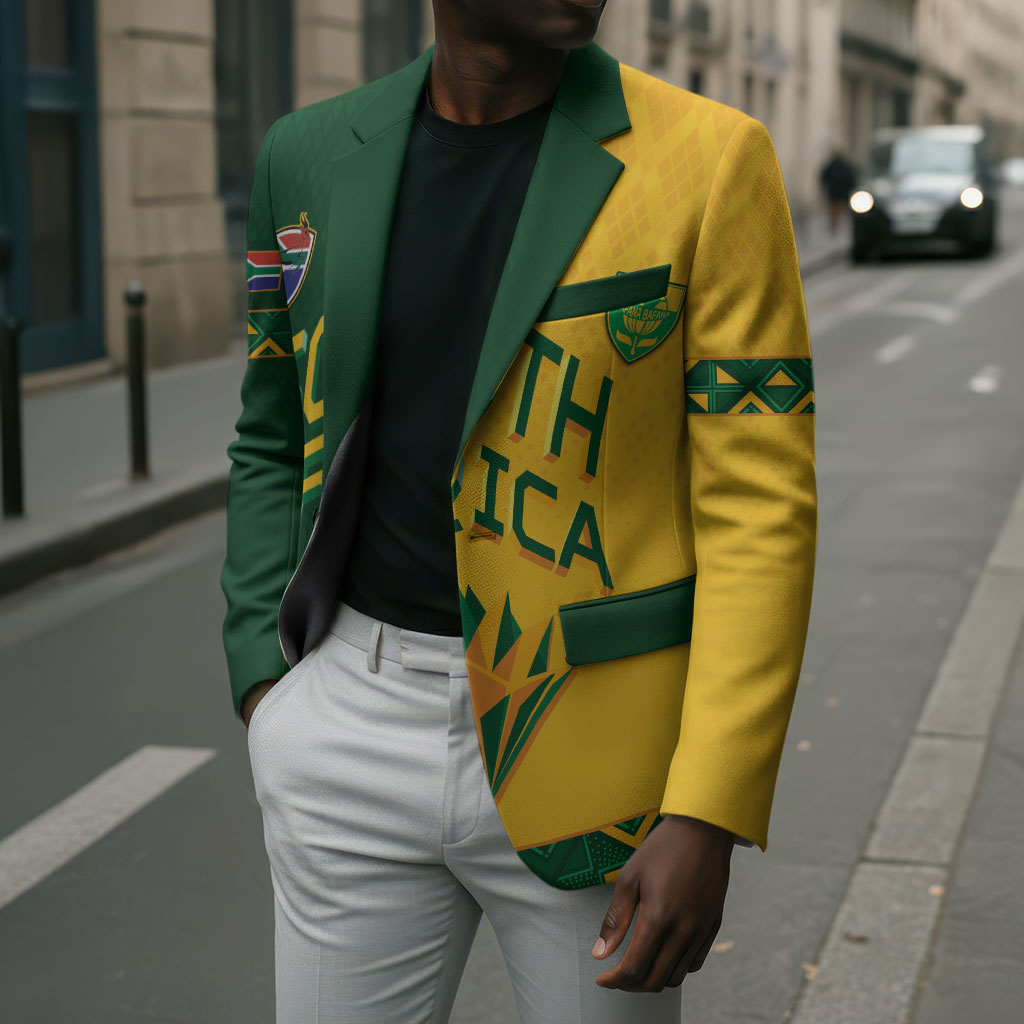 Custom South Africa Football Blazer Diamond Protea Flower Symmetrical Style