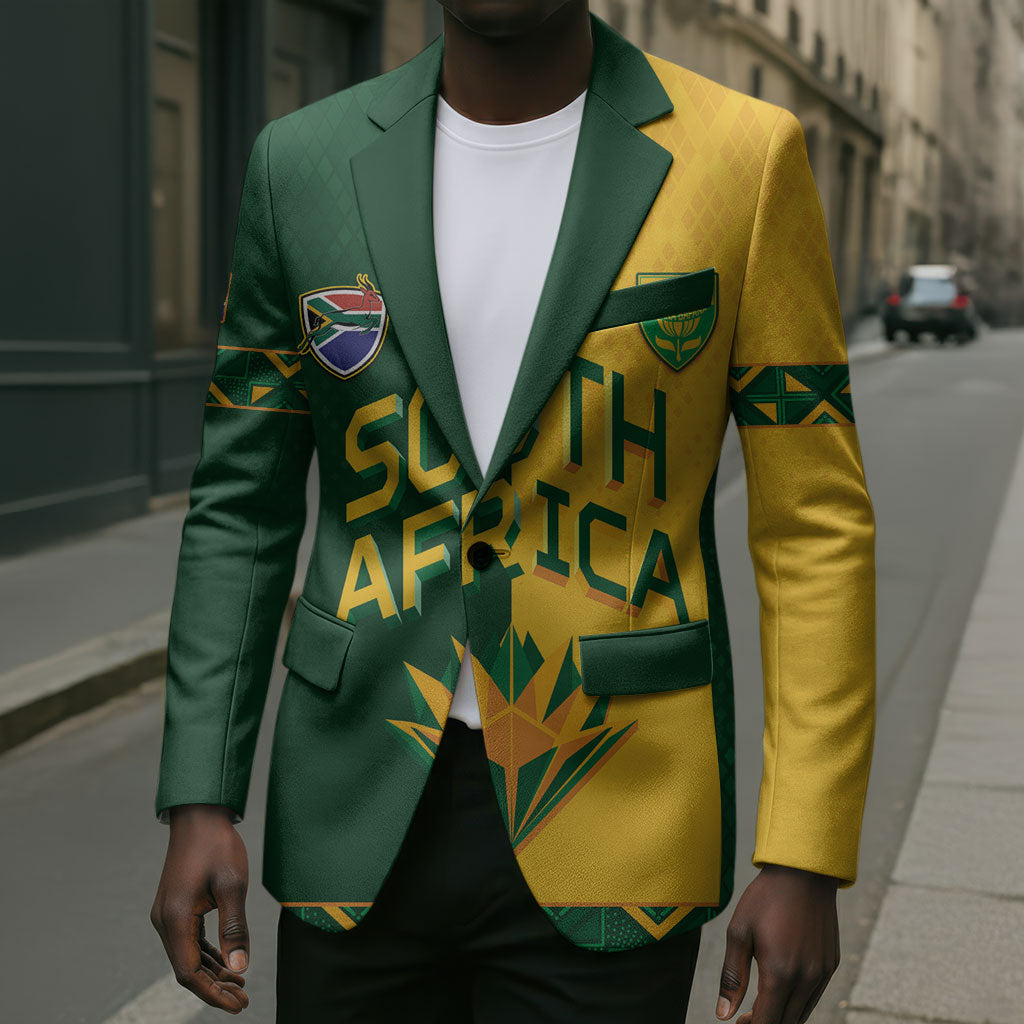 Custom South Africa Football Blazer Diamond Protea Flower Symmetrical Style