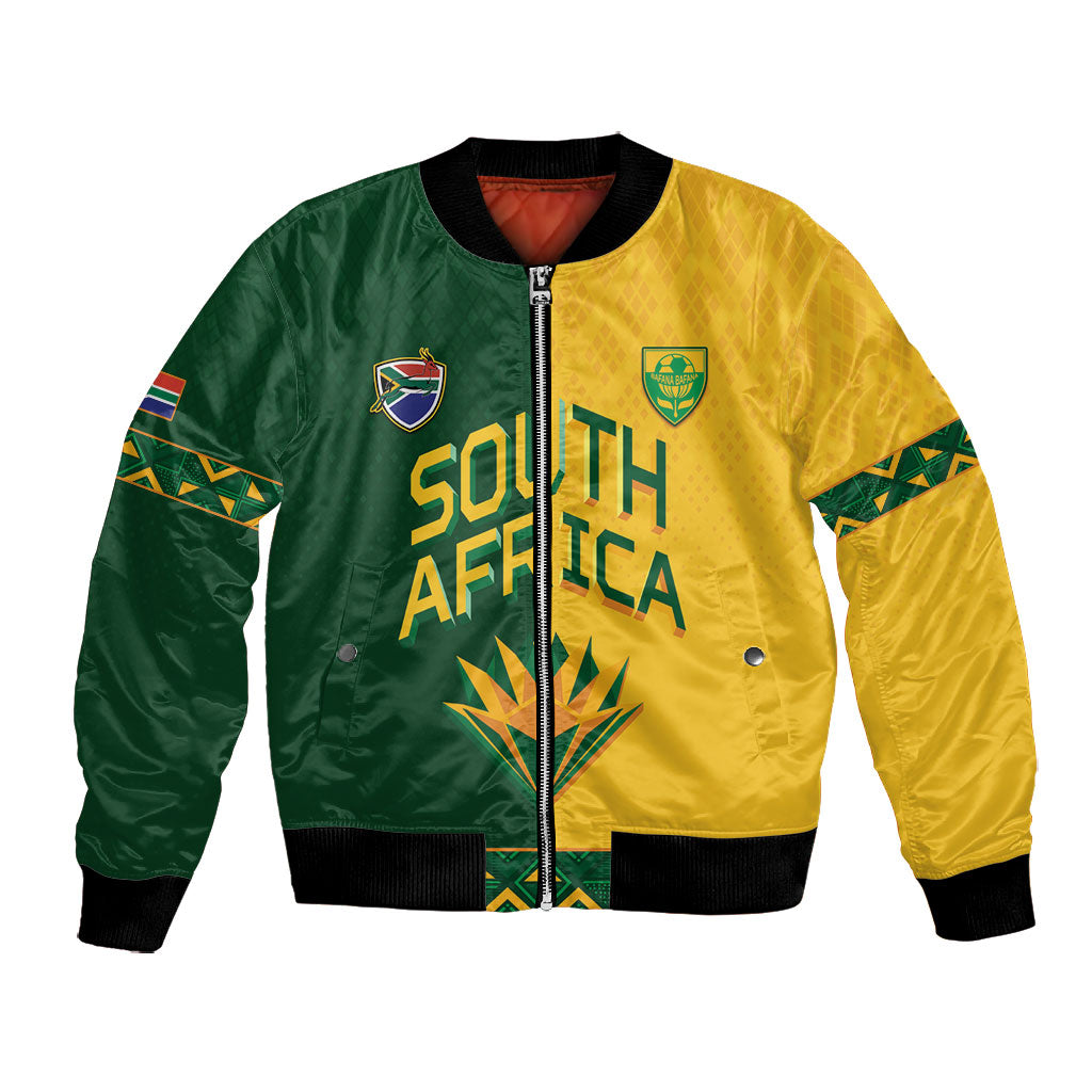 Custom South Africa Football Bomber Jacket Diamond Protea Flower Symmetrical Style