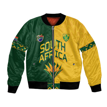 Custom South Africa Football Bomber Jacket Diamond Protea Flower Symmetrical Style