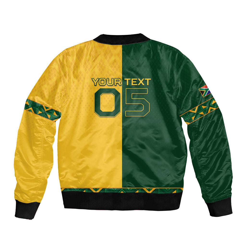 Custom South Africa Football Bomber Jacket Diamond Protea Flower Symmetrical Style