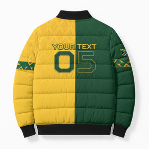 Custom South Africa Football Bomber Puffer Jacket Diamond Protea Flower Symmetrical Style
