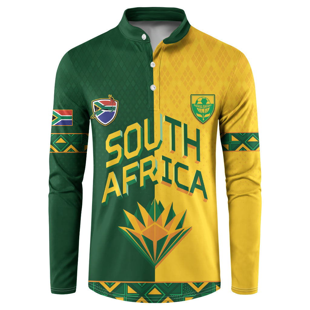 Custom South Africa Football Button Sweatshirt Diamond Protea Flower Symmetrical Style