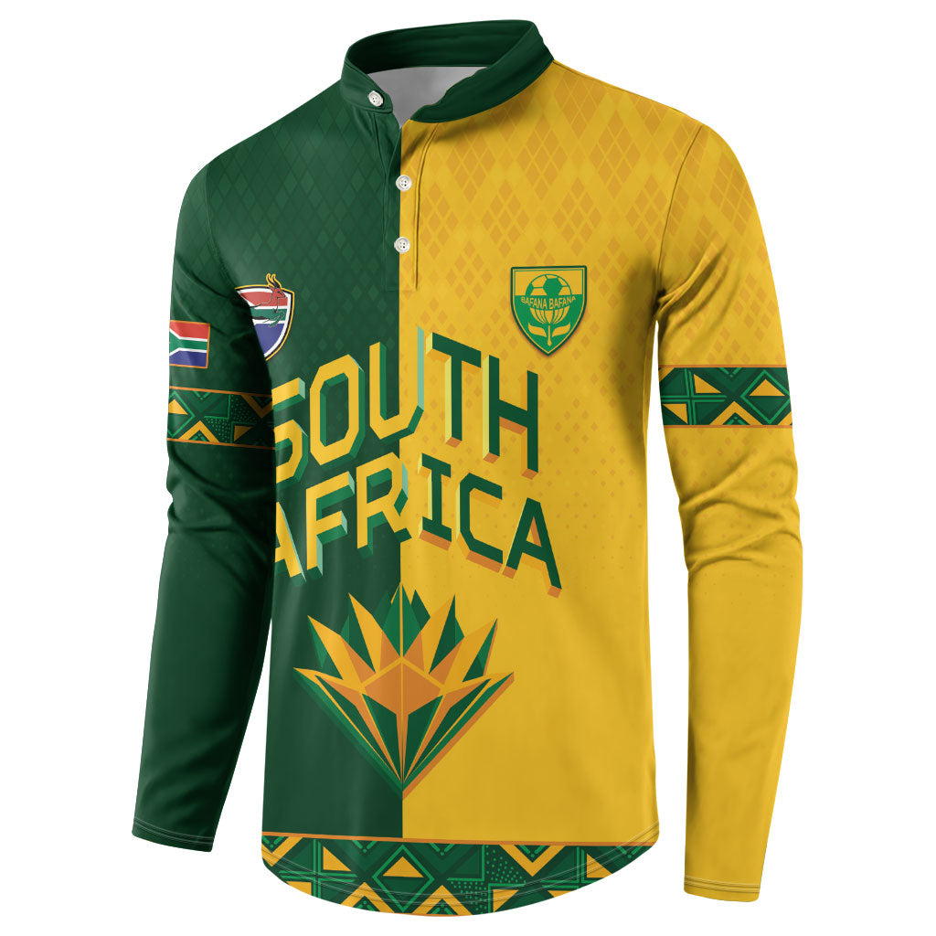 Custom South Africa Football Button Sweatshirt Diamond Protea Flower Symmetrical Style