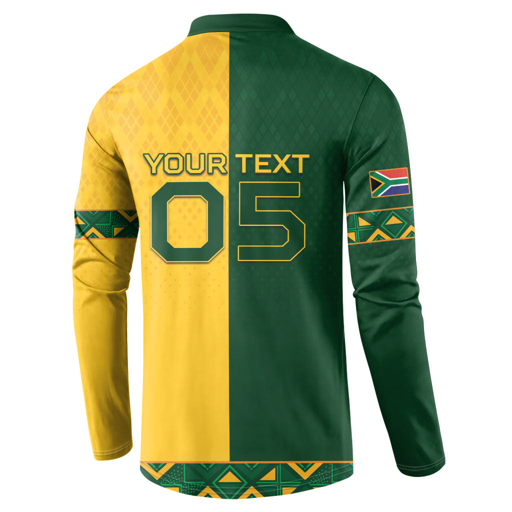 Custom South Africa Football Button Sweatshirt Diamond Protea Flower Symmetrical Style