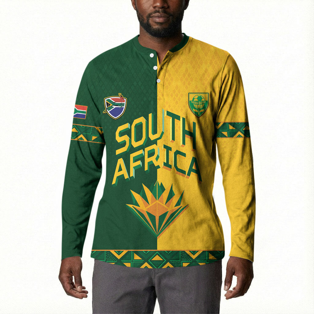 Custom South Africa Football Button Sweatshirt Diamond Protea Flower Symmetrical Style