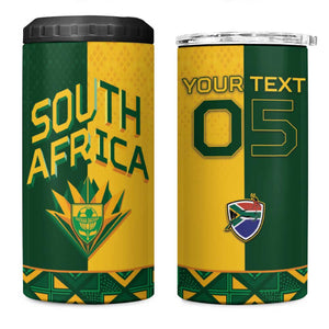 Custom South Africa Football 4 in 1 Can Cooler Tumbler Diamond Protea Flower Symmetrical Style