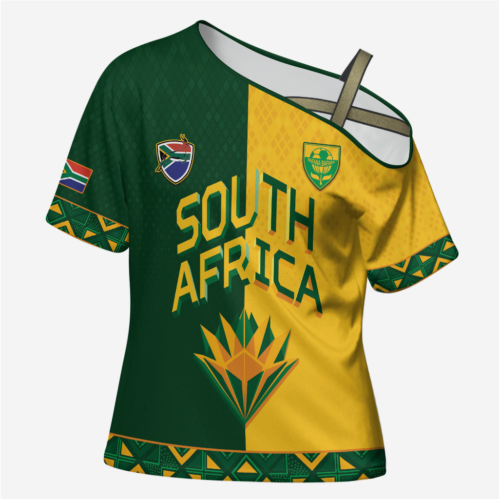 Custom South Africa Football Cross Shoulder Shirt Diamond Protea Flower Symmetrical Style