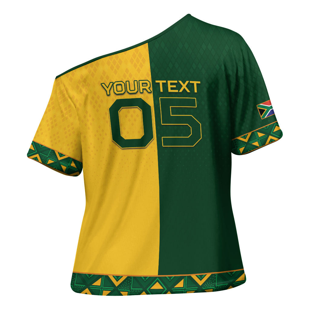 Custom South Africa Football Cross Shoulder Shirt Diamond Protea Flower Symmetrical Style