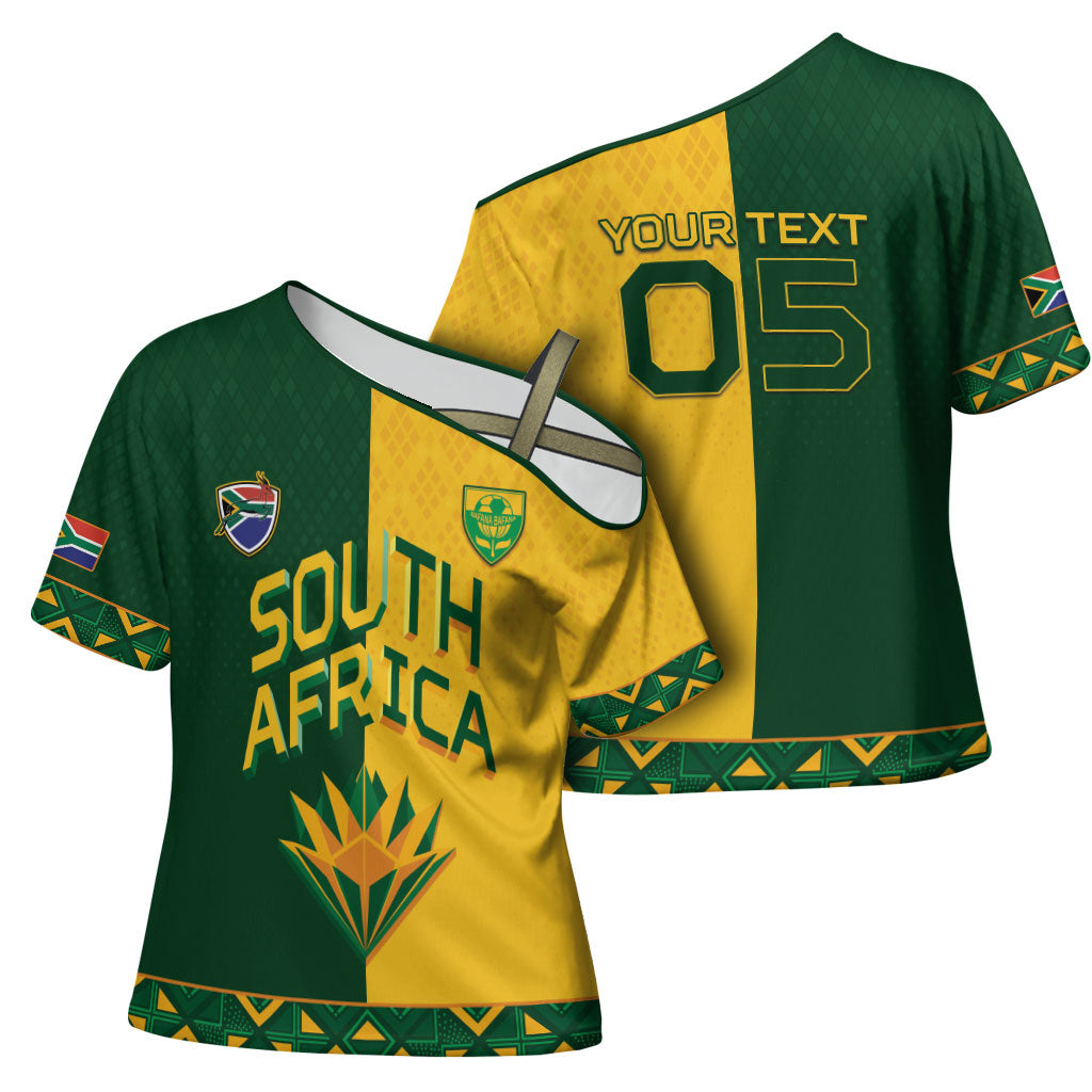 Custom South Africa Football Cross Shoulder Shirt Diamond Protea Flower Symmetrical Style