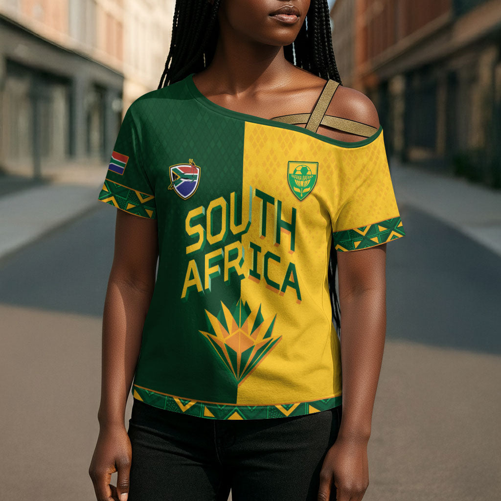 Custom South Africa Football Cross Shoulder Shirt Diamond Protea Flower Symmetrical Style