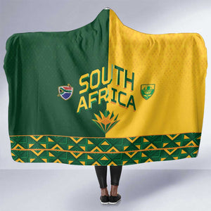 South Africa Football Hooded Blanket Diamond Protea Flower Symmetrical Style