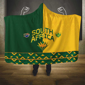 South Africa Football Hooded Blanket Diamond Protea Flower Symmetrical Style
