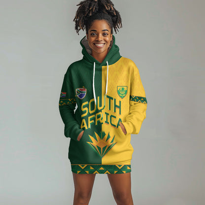 Custom South Africa Football Hoodie Dress Diamond Protea Flower Symmetrical Style