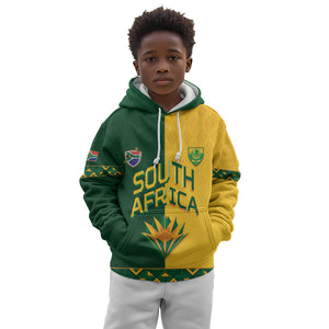 Custom South Africa Football Kid Hoodie Diamond Protea Flower Symmetrical Style