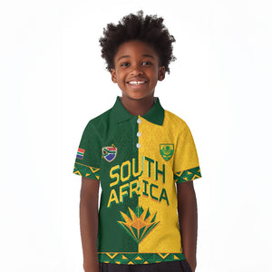 Custom South Africa Football Kid Polo Shirt Diamond Protea Flower Symmetrical Style