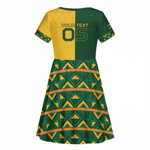 Custom South Africa Football Kid Short Sleeve Dress Diamond Protea Flower Symmetrical Style