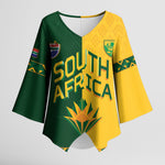 Custom South Africa Football Kimono Sleeve Blouse Diamond Protea Flower Symmetrical Style